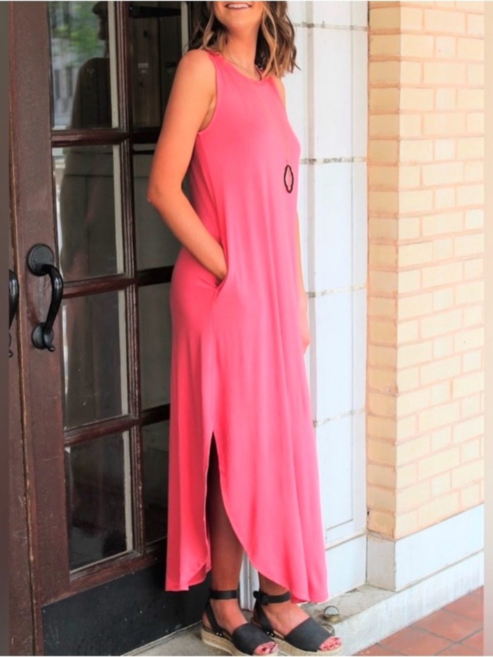 Zenana  Coral Sleeveless Maxi with Pockets NWT, Xlarge,‎ Beachy Coastal Summer